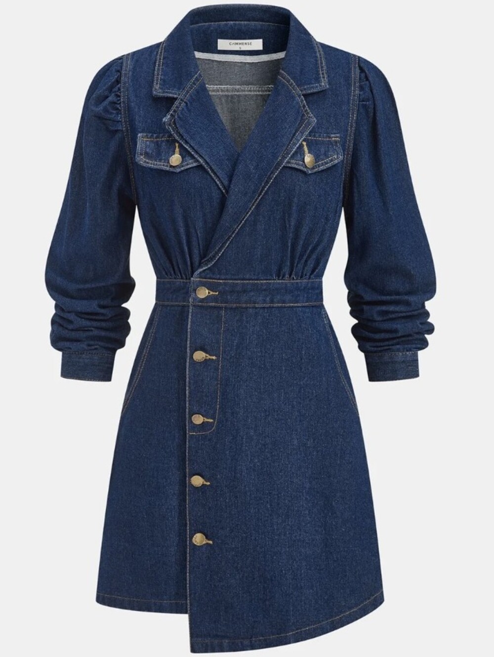 Commense Denium Blazer Denium Dress Asymetrical Metal Buttons L NWT - Picture 6 of 6